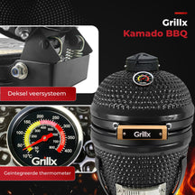 GrillX Kamado Barbecue - 13 Inch - Inkluderet Opbevaringscover - Barbecue Egg - Kulgrill - Sort - Ø 27 cm