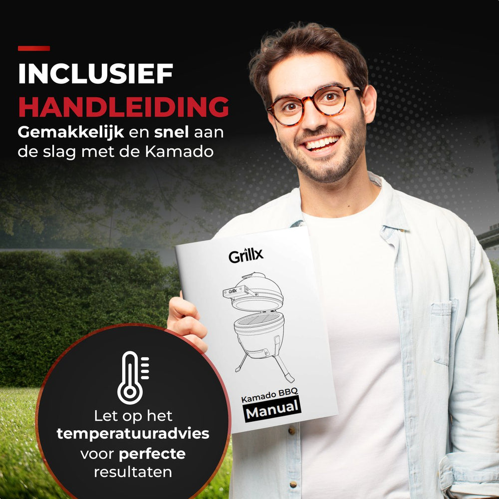 GrillX Kamado Barbecue - 13 Inch - Inkluderet Opbevaringscover - Barbecue Egg - Kulgrill - Sort - Ø 27 cm