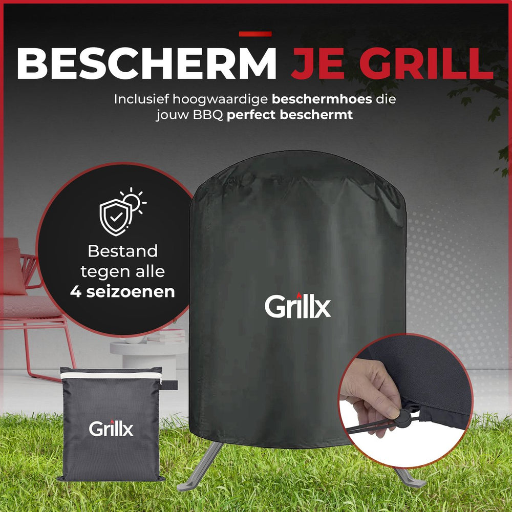 GrillX Kamado Barbecue - 13 Inch - Inkluderet Opbevaringscover - Barbecue Egg - Kulgrill - Sort - Ø 27 cm