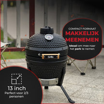 GrillX Kamado Barbecue - 13 Inch - Inkluderet Opbevaringscover - Barbecue Egg - Kulgrill - Sort - Ø 27 cm