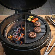 Cookinglife Grill Halve Maan Grillplaat / Plancha Gietijzer - 2-zijdig - Egnet til 46 cm Kamado's