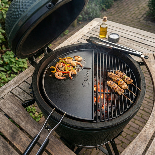Cookinglife Grill Halve Maan Grillplaat / Plancha Gietijzer - 2-zijdig - Egnet til 46 cm Kamado's