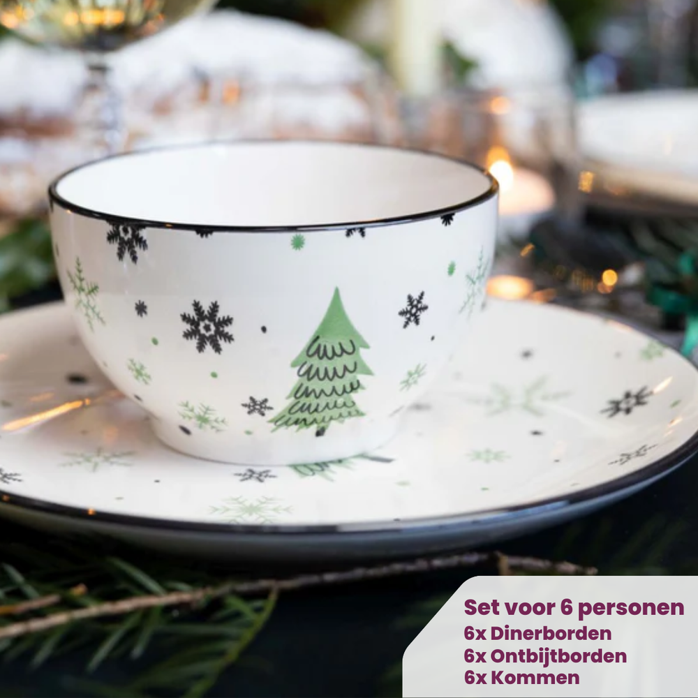 Cookinglife Serviesset - Kerstservies - Aardewerk - Grøn 18-delig / 6 personer