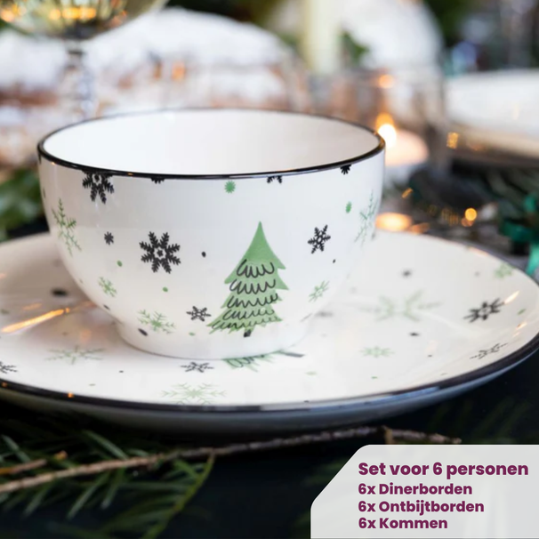 Cookinglife Serviesset - Kerstservies - Aardewerk - Grøn 18-delig / 6 personer