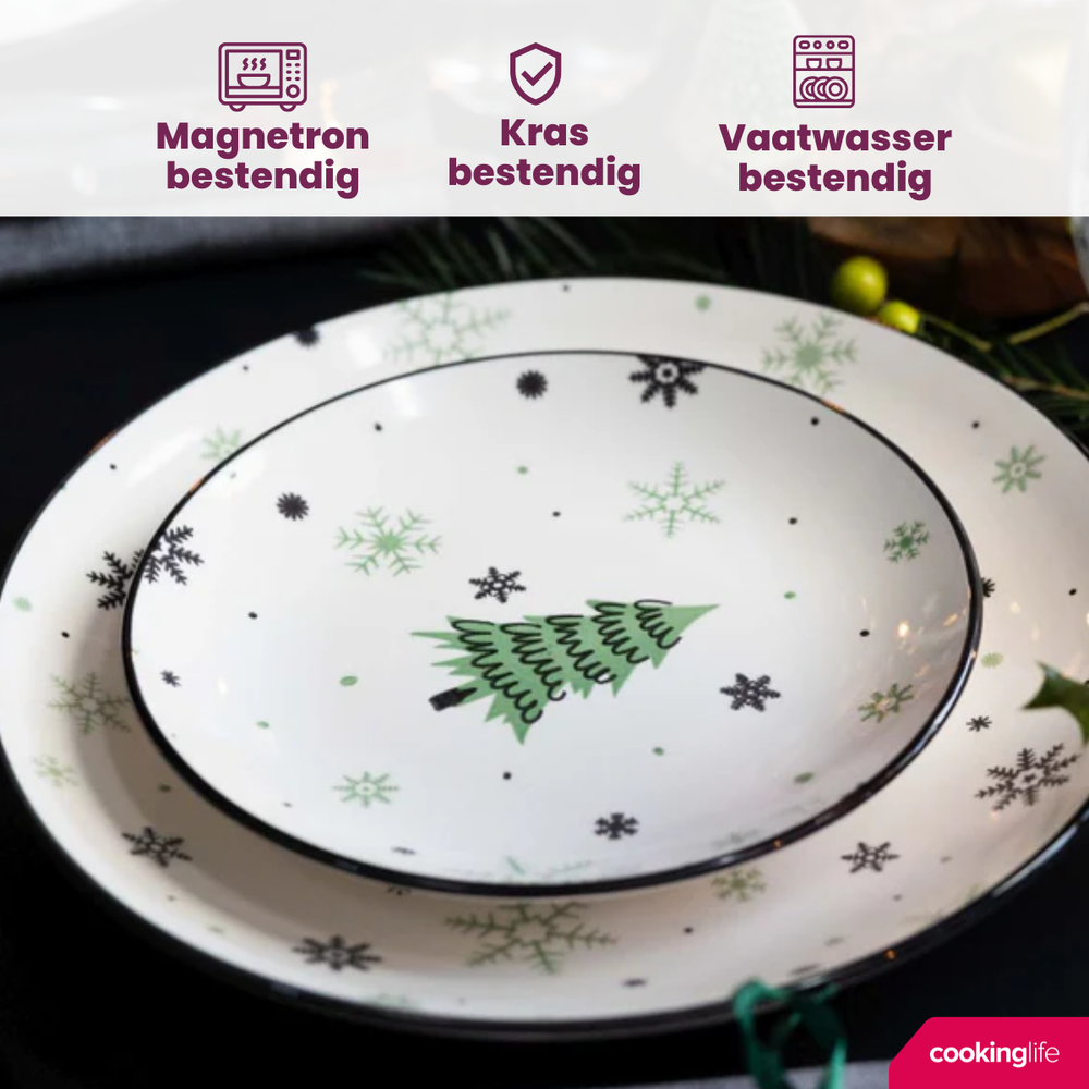 Cookinglife Serviesset - Kerstservies - Aardewerk - Grøn 18-delig / 6 personer