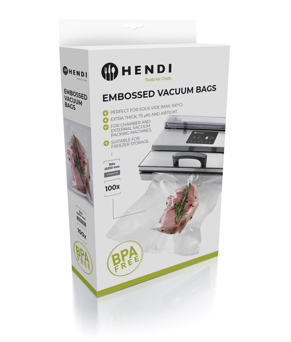 Hendi Vacumeerposer med relief - Sous Vide Poser - 20 x 30 cm - Egnet til FoodSaver vakuummaskiner - 100 stk.