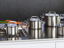 Sola Pannenset Juvia 4-Delig RVS - Downdraft egnet - Kogepande ø 16, 18, 20 cm & Stegepande ø 16 cm - egnet til alle varmekilder
