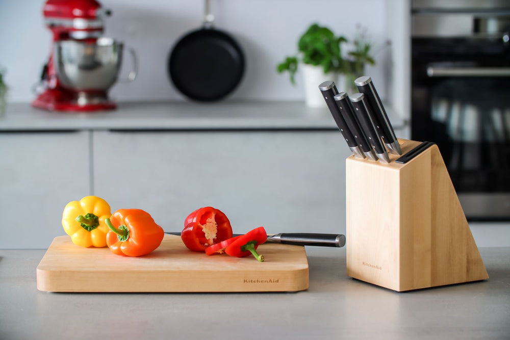 KitchenAid Knivblok Gourmet Birketræ - 6-delt - Integreret knivsliber