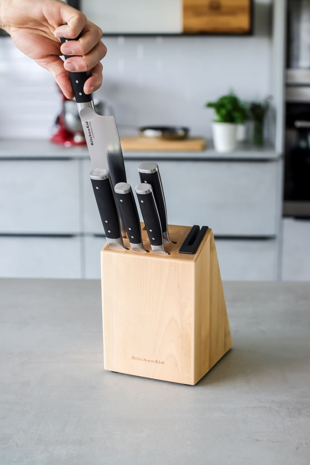 KitchenAid Knivblok Gourmet Birketræ - 6-delt - Integreret knivsliber