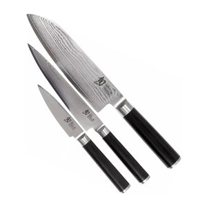 Kai Messenset Shun Classic 3-delig DMS-310 damaststaal met zwart heft, vrijstaand op witte achtergrond
