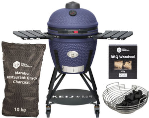 Keij Kamado BBQ Startersæt - Legend Large Blue 21 inch - med Trækul, Tændblokke & Kulkurv