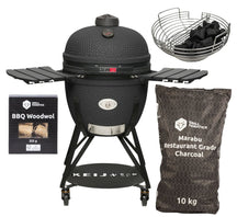 Keij Kamado BBQ Startersæt - Legend XL Black 23 tommer - med Trækul, Tændblokke & Kolenmand