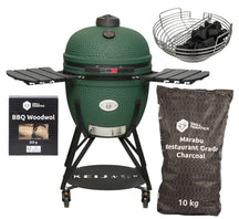 Keij Kamado BBQ Startersæt - Legend XL Green 23 tommer - med Trækul, Tændblokke & Kulkurv