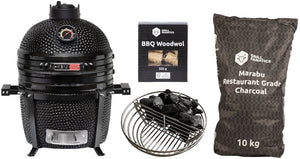 Keij Kamado BBQ Startersæt - Pro Compact Black 15 inch - med Trækul, Tændblokke & Kolenmand