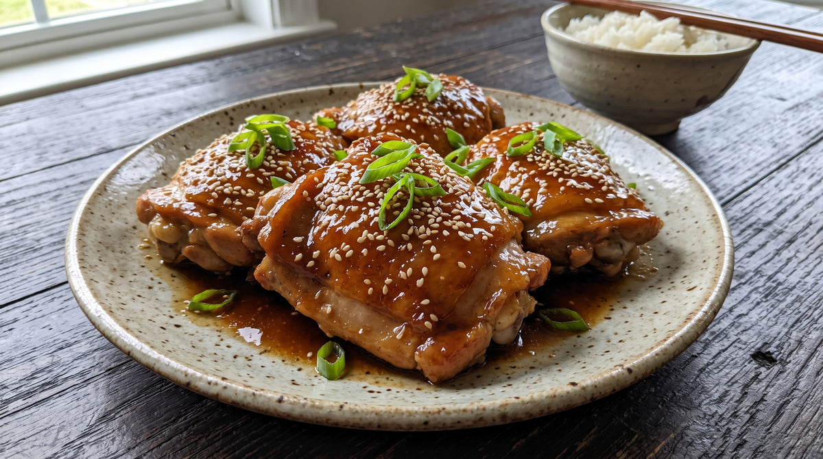 Saftige kyllingelår med umami, ingefær og sesamglasur