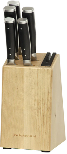 KitchenAid Knivblok Gourmet Birketræ - 6-delt - Integreret knivsliber
