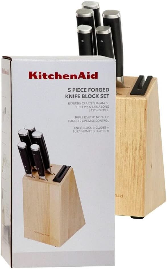 KitchenAid Knivblok Gourmet Birketræ - 6-delt - Integreret knivsliber