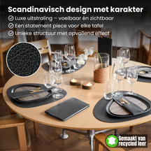 LIND DNA Placemats Hippo - Læder - Black Anthracite - Curved - 44 x 37 cm - 2 Styk