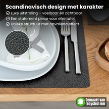 LIND DNA Placemats Hippo - Læder - Black Anthracite - 45 x 35 cm - 2 Stykker