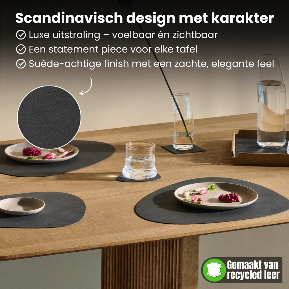 LIND DNA Placemats Nupo - Læder - Sand - Curved - 44 x 37 cm - 2 Styk