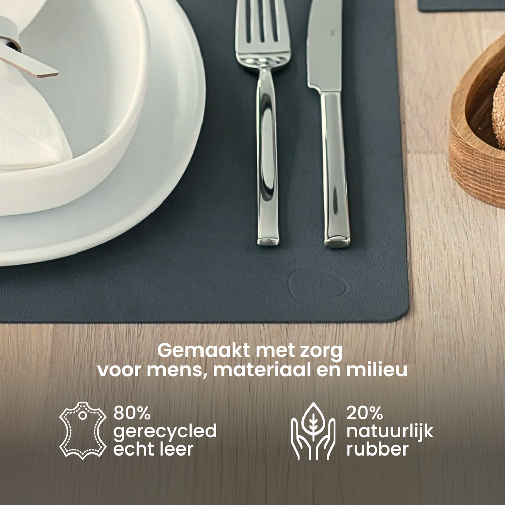 LIND DNA Placemats Nupo - Læder - Sort - 45 x 35 cm - 2 Stykker