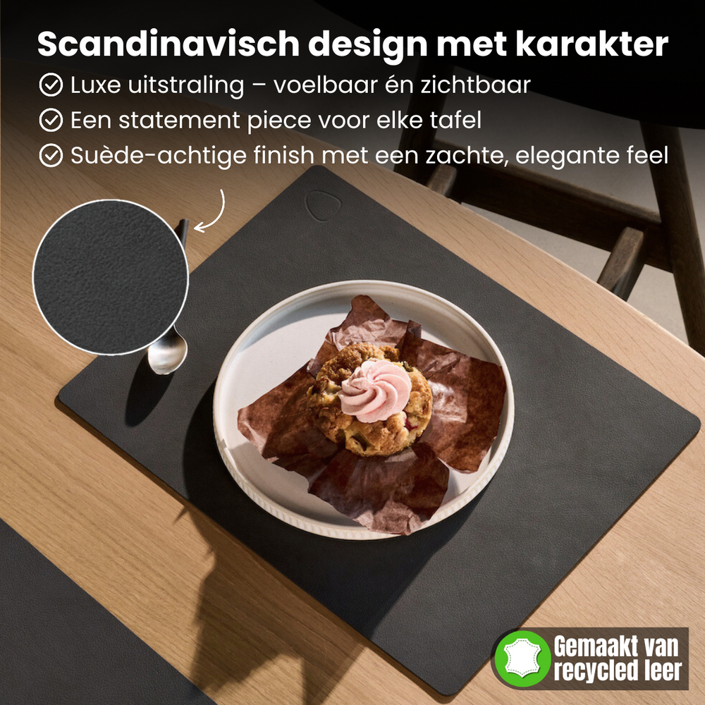LIND DNA Placemats Nupo - Læder - Sort - 45 x 35 cm - 2 Stykker