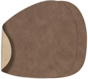 LIND DNA Placemats Nupo - Læder - Brun / Sand - dobbelt-sidet - Curved - 44 x 37 cm - 2 Styk