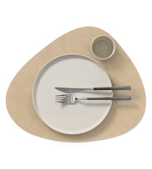 LIND DNA Placemats Nupo - Læder - Brun / Sand - dobbelt-sidet - Curved - 44 x 37 cm - 2 Styk