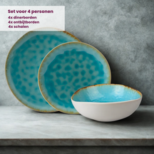 Cosy & Trendy Serviesset Laguna Azzurro 12-delig / 4 personer - 4 dinerborde, 4 morgenborde og 4 skåle