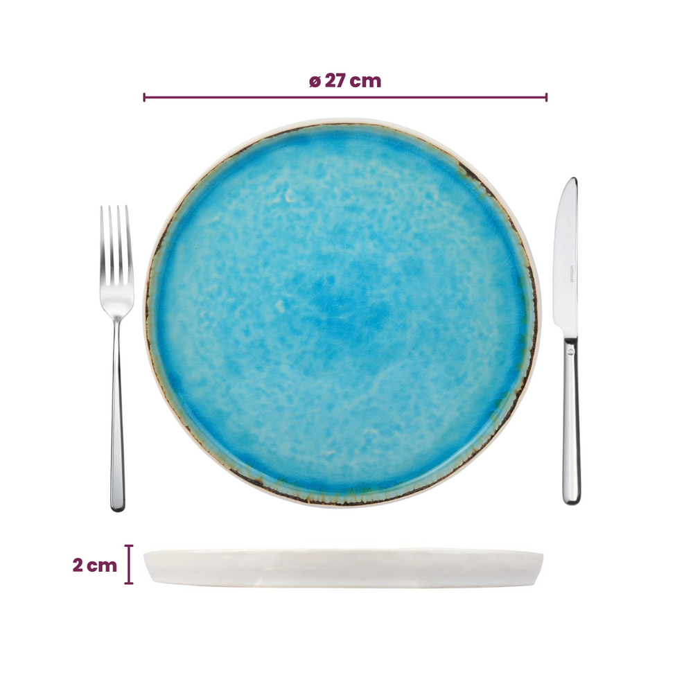 Cosy & Trendy Serviesset Laguna Azzurro 24-delig / 6 personer - 6 dinerborde, 6 kopper, 6 morgenmadstallerkener og 6 skåle