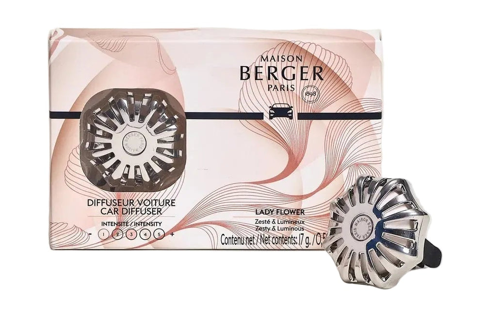 Maison Berger Autoparfum / Autodiffuser Coralie Silver - Lady Flower - Med Genopfyldning