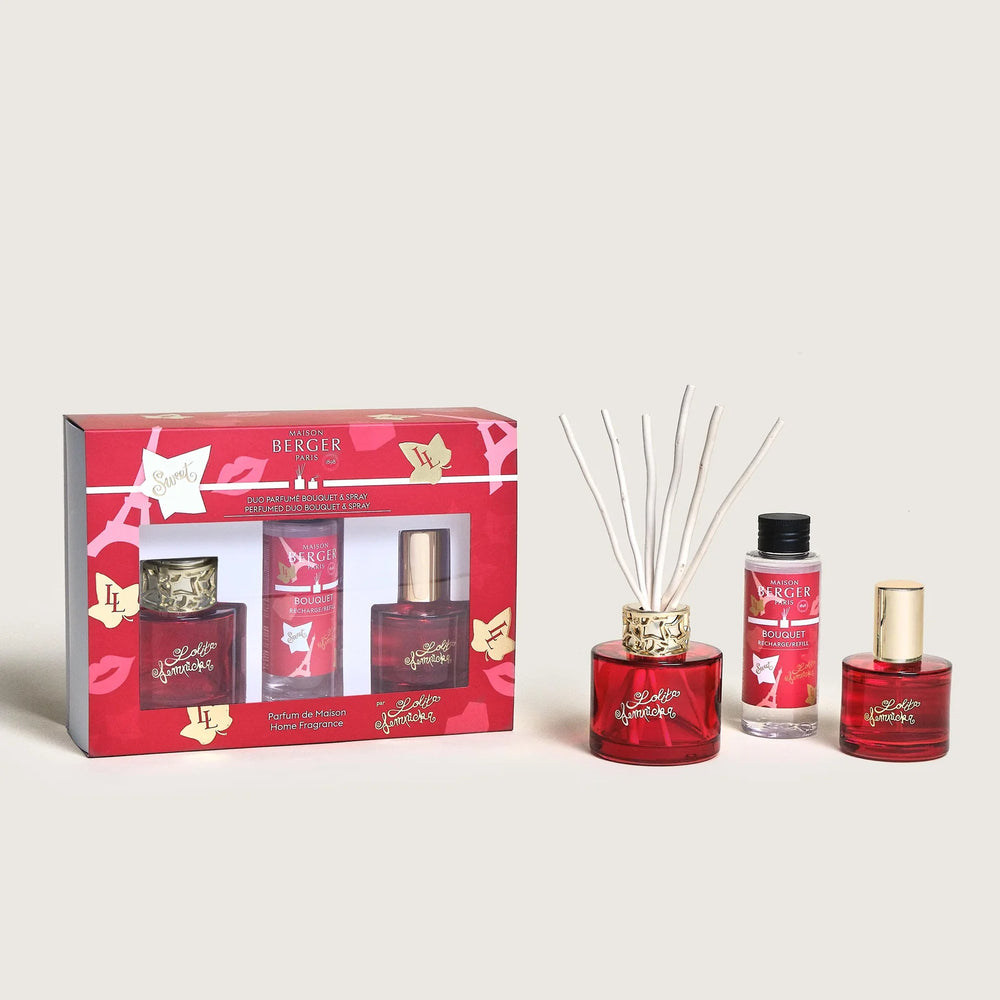 Maison Berger Giftset Duo Lolita Lempicka Sweet - Duftstænger 80 ml & Rumspay 50 ml - Rød