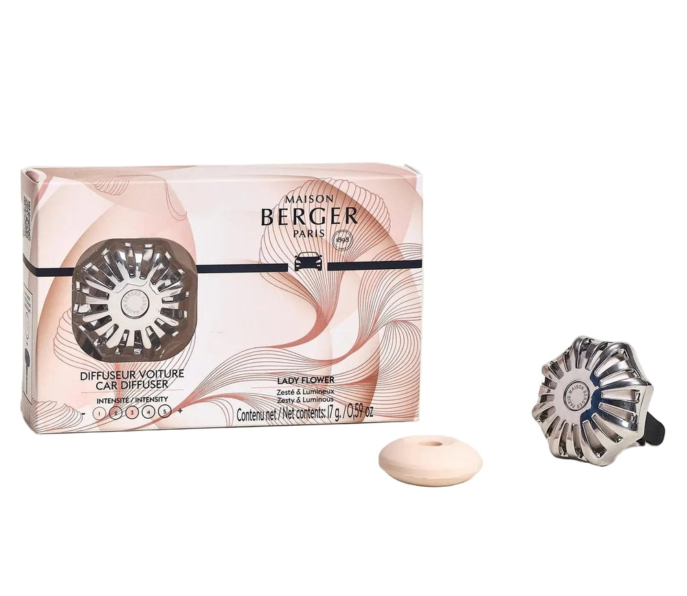 Maison Berger Autoparfum / Autodiffuser Coralie Silver - Lady Flower - Med Genopfyldning