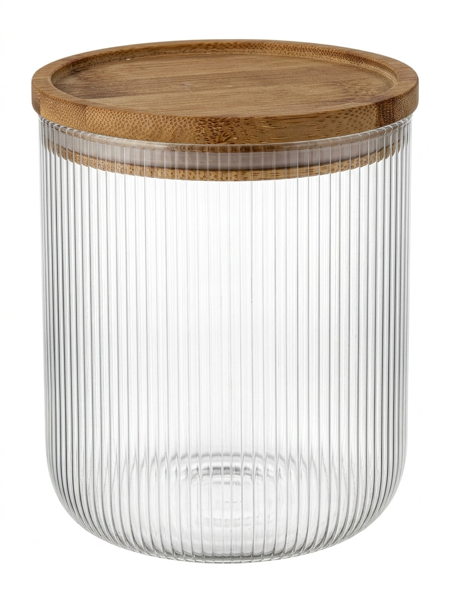 Cookinglife Opbevaringskrukker sæt Boro Lines - Glas Bamboe Låg - ø 11 cm - 980 ml - 3 stk.