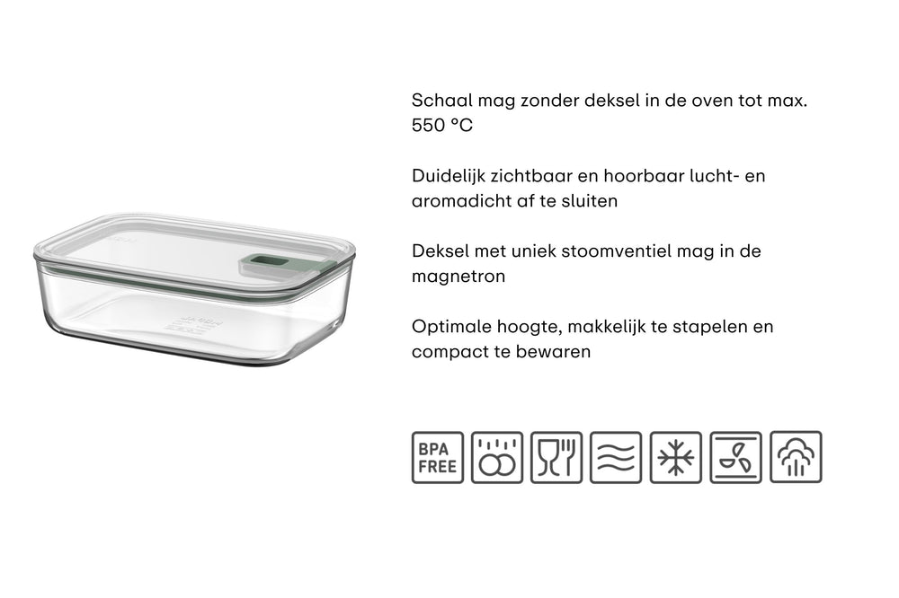 Mepal Ovenschaal / Lasagneschaal med låg EasyClip Nordic Sage - Glas - 1,5 liter