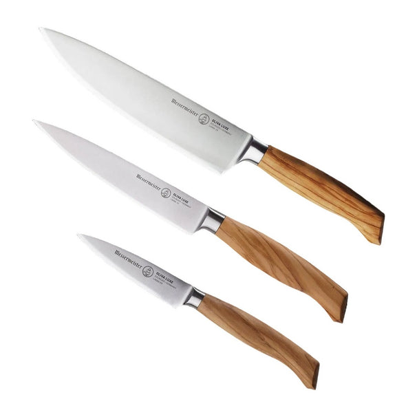 Messermeister Knivsæt Oliva Luxe Oliventræ 3-delt - Kokkekniv, Universalkniv & Urtekniv