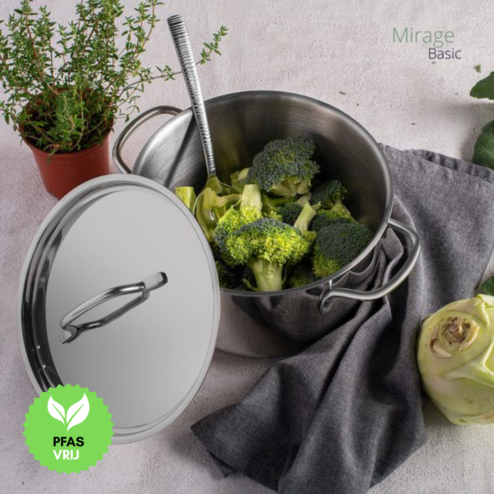 Sola Pannenset Mirage 4-Delig RVS - Kookpan ø 16, 18, 20 cm & Steelpan ø 16 cm - egnet til alle varmekilder