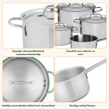 Sola Pannenset Mirage 4-Delig RVS - Kookpan ø 16, 18, 20 cm & Steelpan ø 16 cm - egnet til alle varmekilder