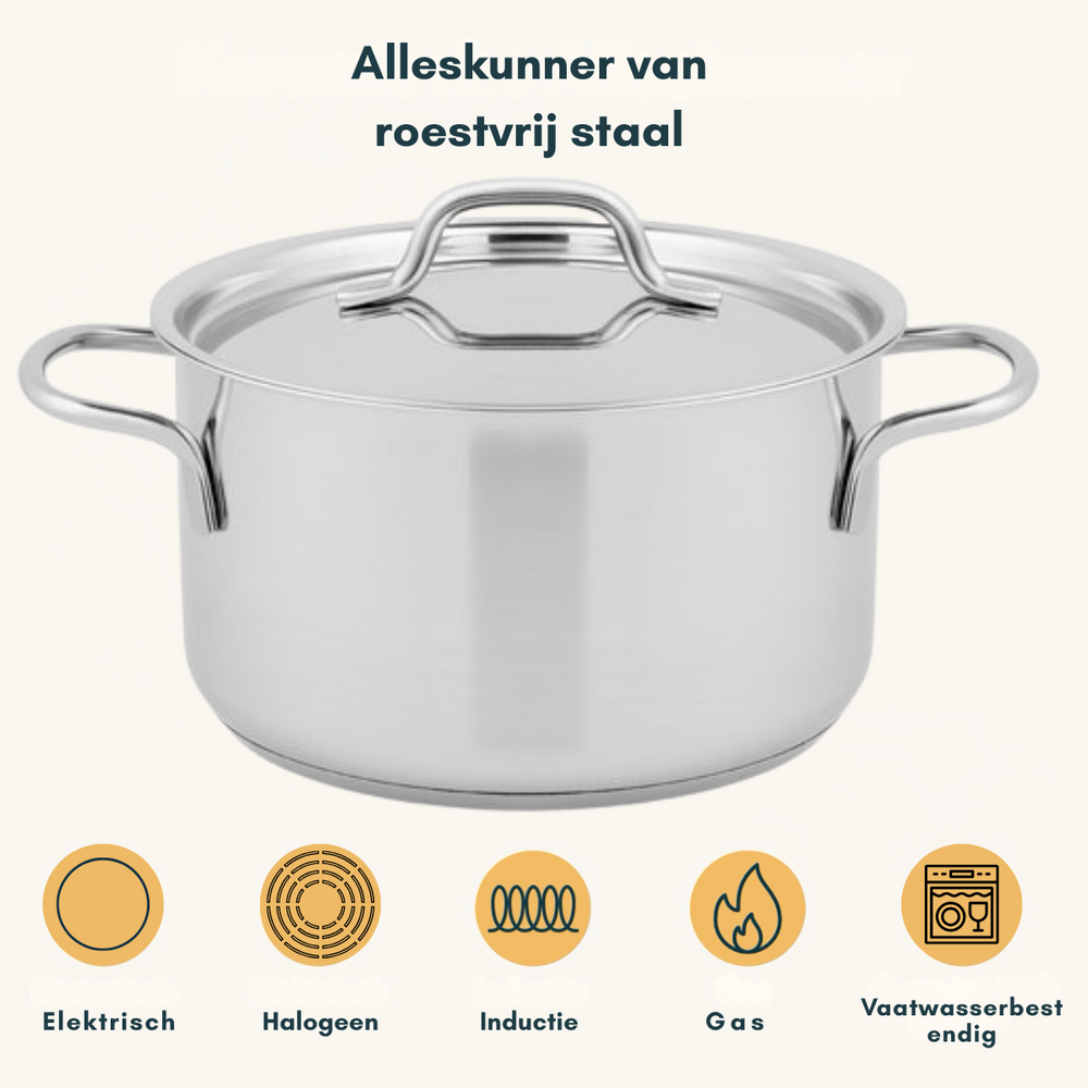 Sola Pannenset Mirage 4-Delig RVS - Kookpan ø 16, 18, 20 cm & Steelpan ø 16 cm - egnet til alle varmekilder