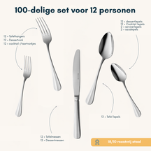 Sola Bestekset Hollands Glad - 18/10 RVS - 100 delig / 12 personer