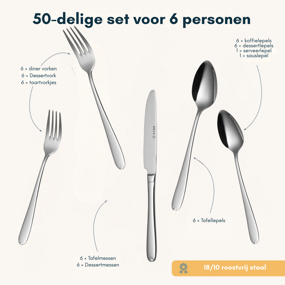 Sola Bestekset Fleurie - 18/10 RVS - 50 delig / 6 personer