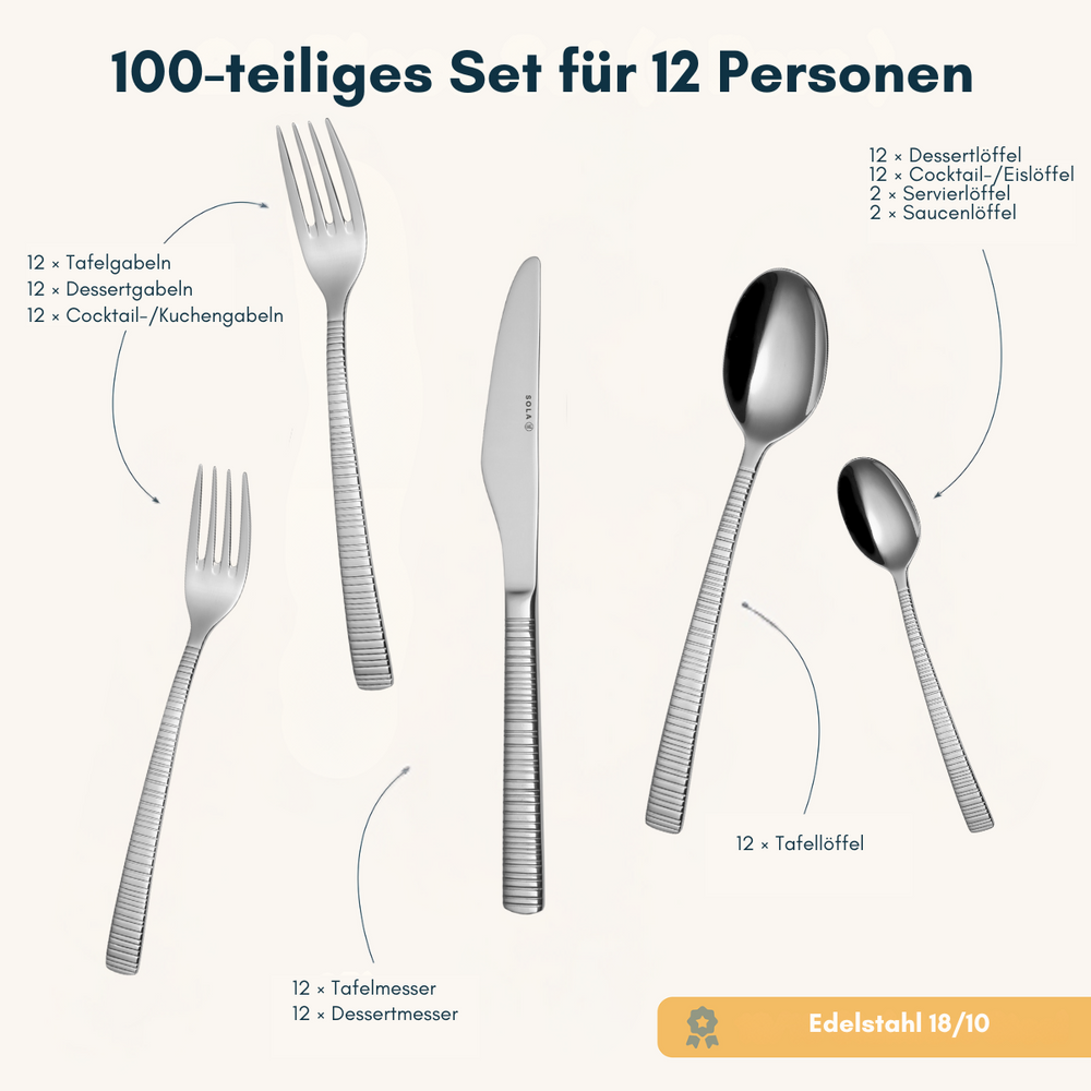Sola Bestekset Bali - 18/10 RVS - 100 delig / 12 personer