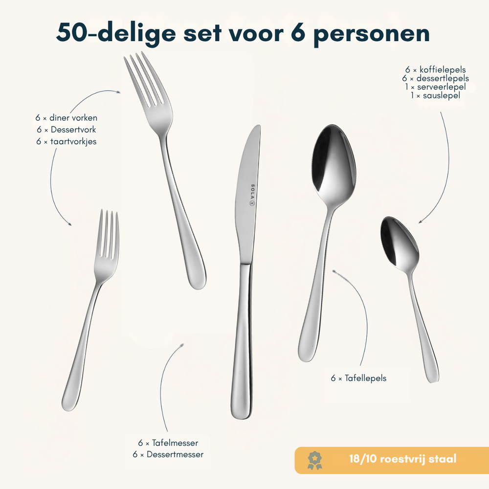 Sola Bestekset Florence - 18/10 RVS - 50 delig / 6 personer