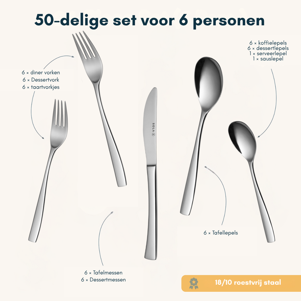 Sola Bestekset Lotus - 18/10 RVS - 50 delig / 6 personer