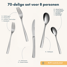 Sola Bestekset Lotus - 18/10 RVS - 70 delig / 8 personer