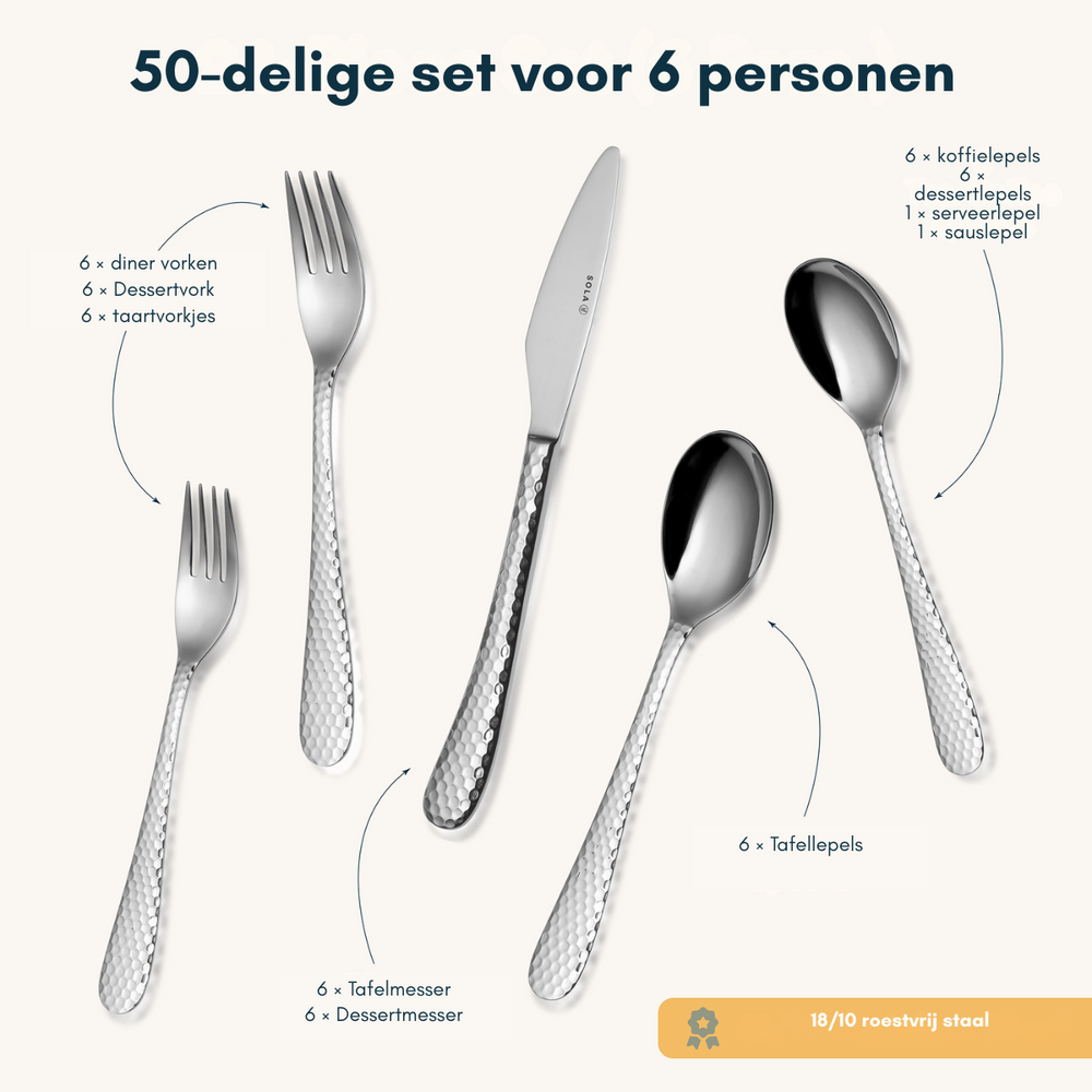 Sola Bestekset Lima - 18/10 RVS - 50 delig / 6 personer