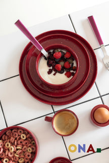 ONA Dinerborden Fika Burgundy ø 25 cm - 4 Stuks