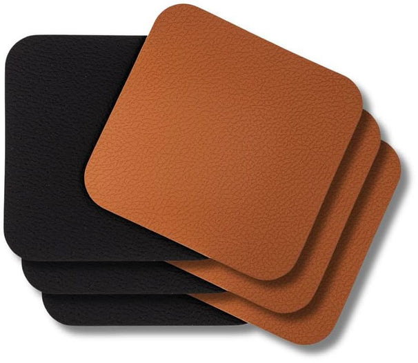 Underlag - Vegansk læder - Sort / Cognac - dobbelt-sidet - 10 x 10 cm - 6 stk. - Cookinglife