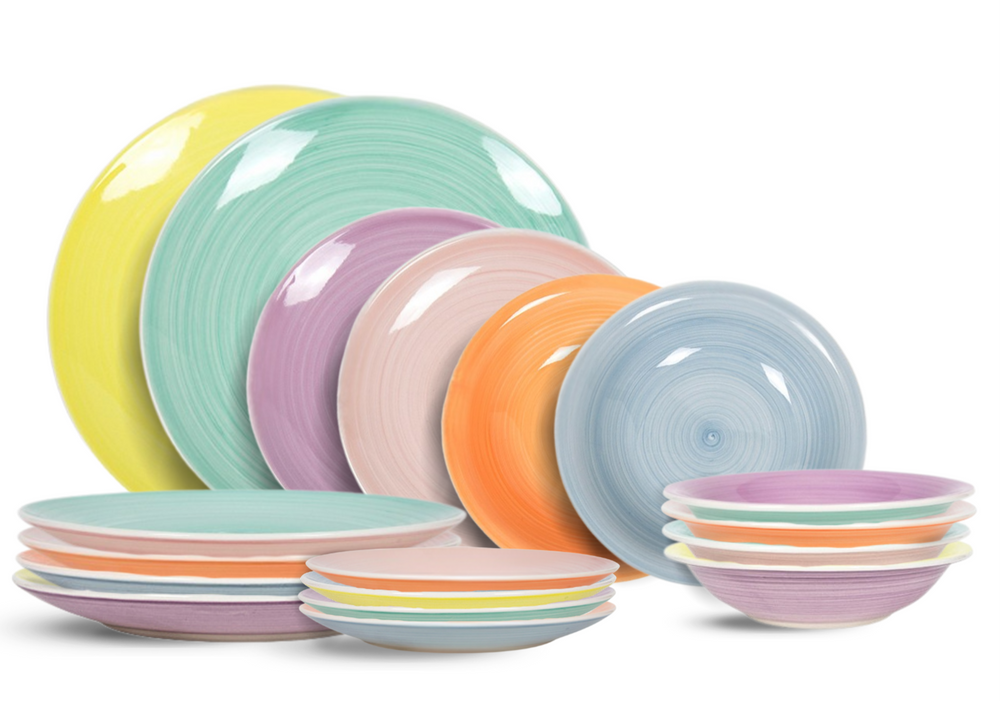 Cookinglife Serviesset Pastel Harmony 18-delig / 6 personer - 6 middagstallerkener, 6 morgenmadstallerkener og 6 dybe tallerkener