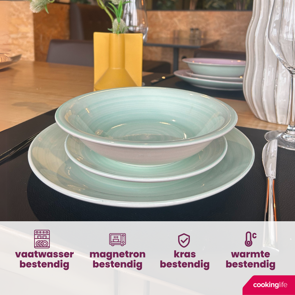 Cookinglife Serviesset Pastel Harmony 18-delig / 6 personer - 6 middagstallerkener, 6 morgenmadstallerkener og 6 dybe tallerkener